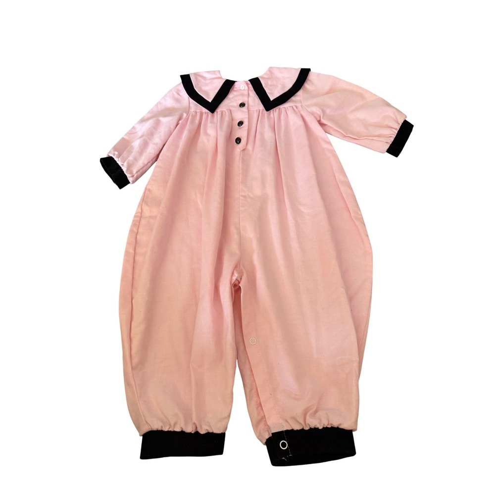 Jo Lene Vintage Romper Kids 24/XL Pink Contrast Collar Long Sleeve